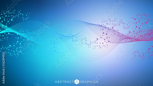 Structure molecule and communication. Dna, atom, neurons. Scientific concept for your design. Connected lines with dots. Medical, technology, chemistry, science background. Vector illustration.