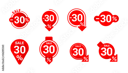 30 off sale tag sticker collection - 8 variations of percentage badge
