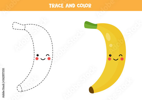 Handwriting practice for preschoolers with cute kawaii banana.