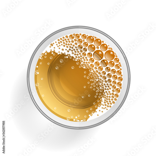 Vector illustration. A glass of beer. Top view. Drink in a glass. View from above.