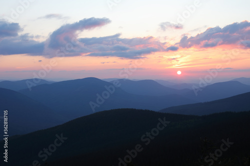 Magic sunset in the Carpathian mountains