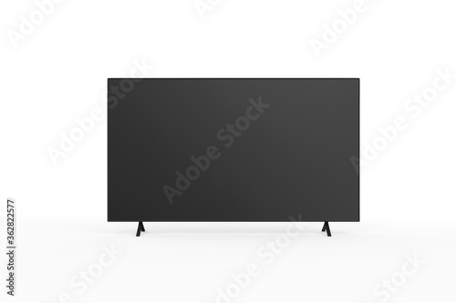 Front View of Large flat-screen TV with blank screen isolated on white background