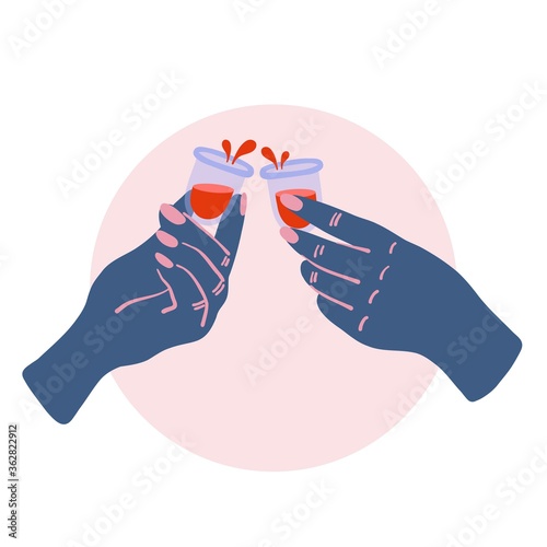 two hand holding a menstrual cup, cheers, zero waste product, period illustration
