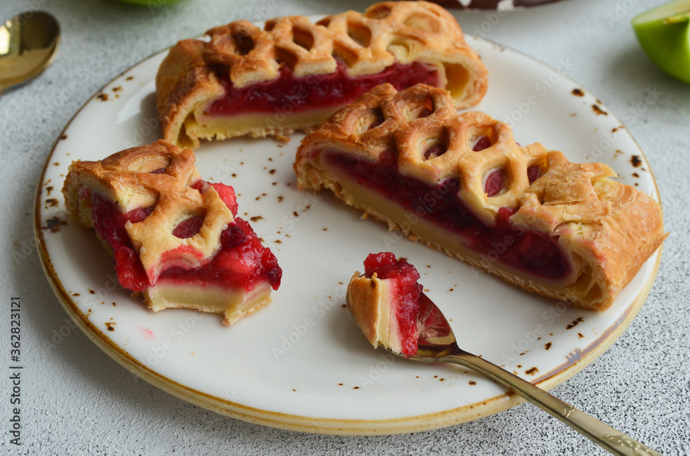 Homemade cake. Lingonberry pie and a pleasant morning Homemade cake. Lingonberry pie and a pleasant morning