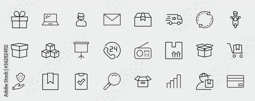 Set of Shipping vector line icon. It contains symbols to box, home and more. Editable Stroke. 32x32 pixels.