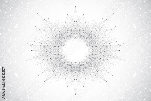 Quantum computer technology concept. Sphere explosion background. Deep learning artificial intelligence. Big data algorithms visualization. Waves flow. Quantum explosion  vector illustration.