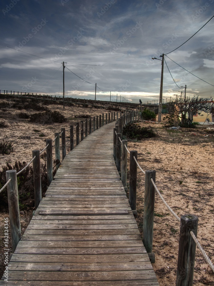 Beach boardwalk. Faro, Algarve Portugal.