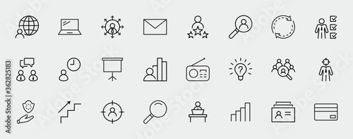 Set of Head Hunting Related Vector Line Icons. Contains such Icons as Career growth, Bulb, Candidate, Search, CV, Card Index, Outsource and more. Editable Stroke. 32x32 Pixels