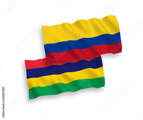 Flags of Mauritius and Colombia on a white background