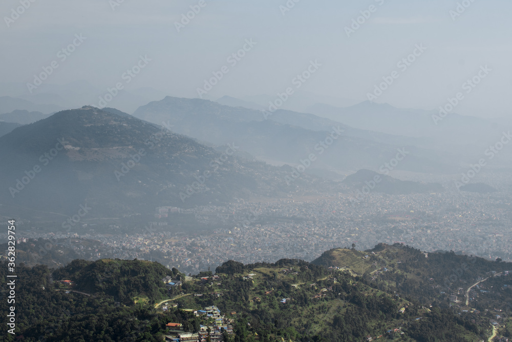 View over Pokhara and mountains, Nepal from Sarangkot hill