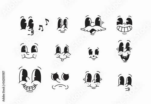 old cartoon mascot character elements. different clipart, faces, limbs. character creator for vintage retro logos and branding. isolated vector illustrations photo