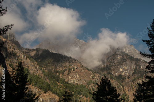 Nepalese mountain ranges along Annapurna circuit, Nepal