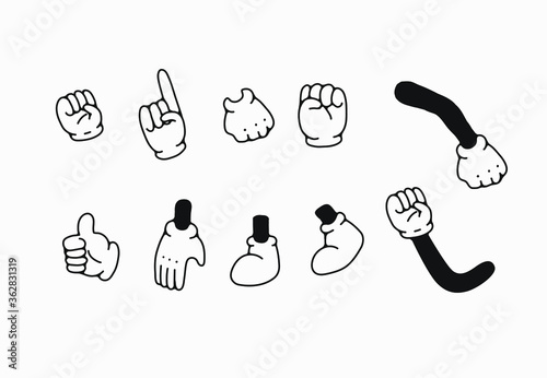 old cartoon mascot character elements. different clipart, faces, limbs. character creator for vintage retro logos and branding. isolated vector illustrations