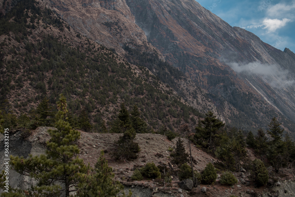 Trekking Annapurna circuit, mountain by Pisang, Nepal Trekking Annapurna circuit, mountain by Pisang, Nepal