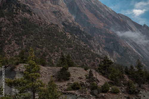 Trekking Annapurna circuit, mountain by Pisang, Nepal