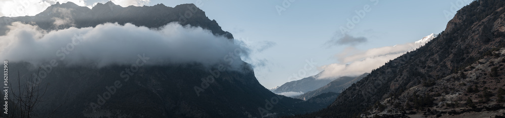 Panorama of mountains surrounding Upper Pisang, Annapurna circuit, Nepal