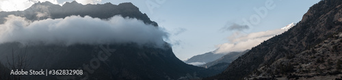 Panorama of mountains surrounding Upper Pisang  Annapurna circuit  Nepal