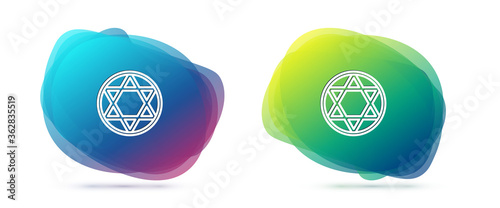 Set line Star of David icon isolated on white background. Jewish religion symbol. Symbol of Israel. Abstract banner with liquid shapes. Vector Illustration.