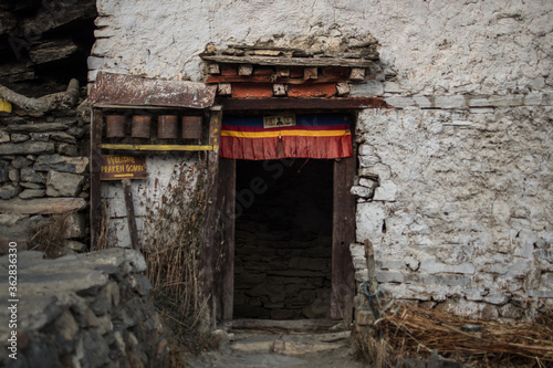 Entrance Praken Gompa over Manang village, Annapurna circuit, Nepal