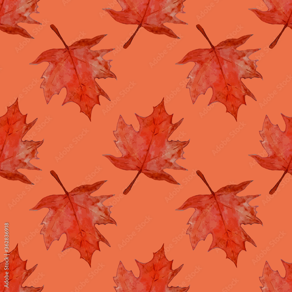 Obraz premium Watercolor autumn maple leaf. Vector seamless pattern.