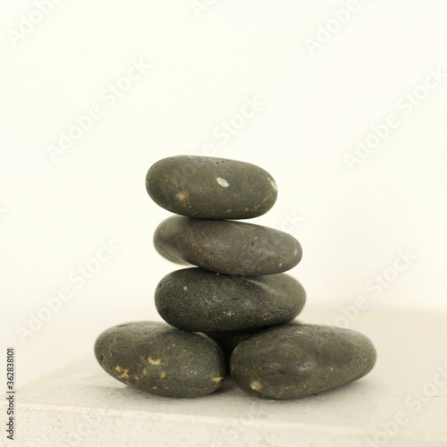 A stack of black stones