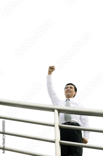 Businessman raising his hand