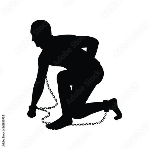 A slave with chain silhouette vector