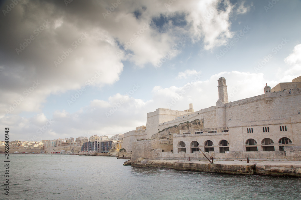 detail of building of Fort Saint Angelo in malta