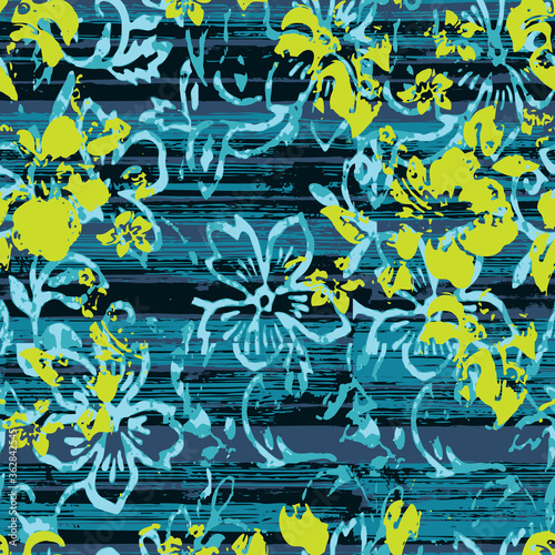 Abstract grunge hibiscus flowers vector seamless pattern
