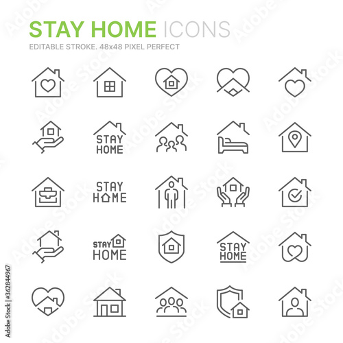 Collection of stay home related outline icons. 48x48 Pixel Perfect. Editable stroke