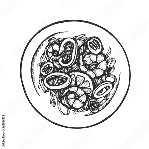 Vector ink pasta meal with seafood