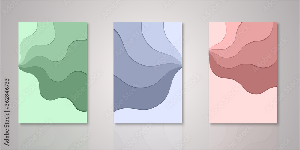 Set of background for covers design paper cut style vector illustration. Set of background for covers design paper cut style vector illustration.