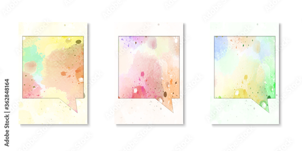  Set of background with watercolor brush for cover design paper cut style vector illustration.