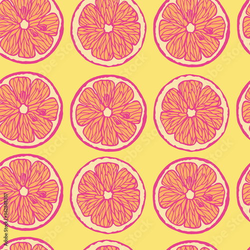 Seamless pattern with citrus, oranges. Vector hand drawn illustration. Used in packaging design, Wallpaper, print for fabrics