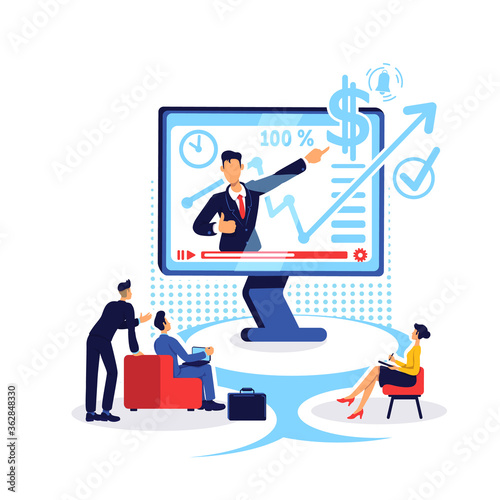 Marketing coaching online flat concept vector illustration