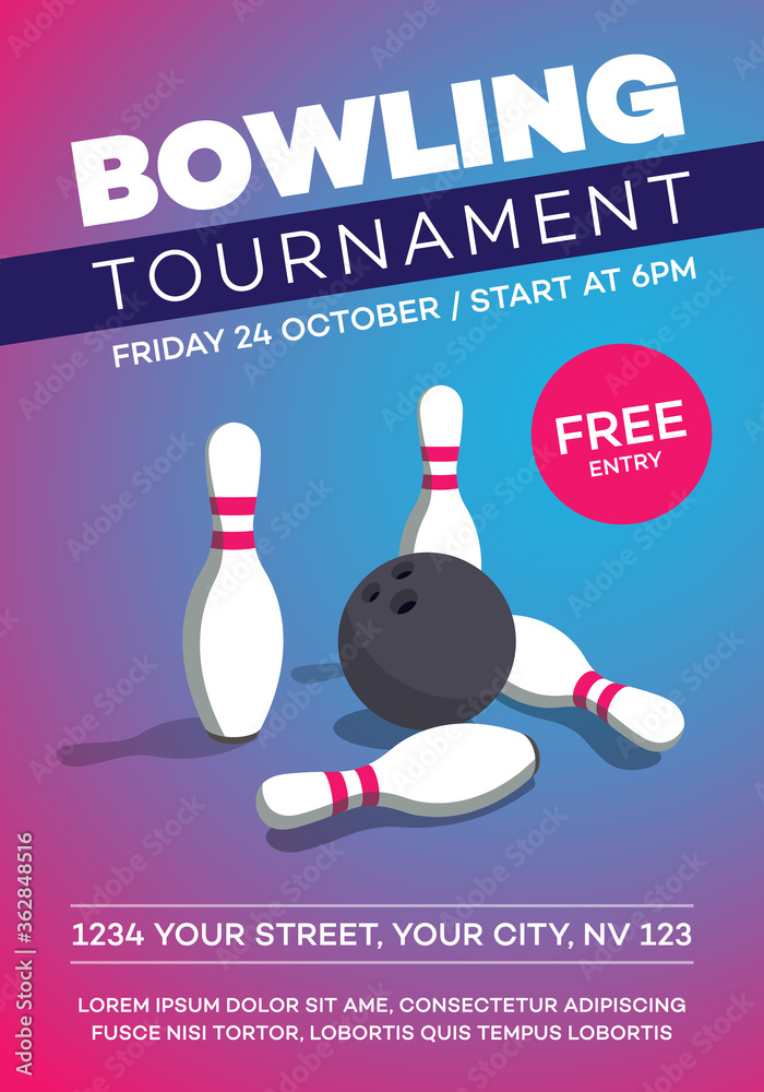 Modern bowling tournament poster invitation template. Stock Vector