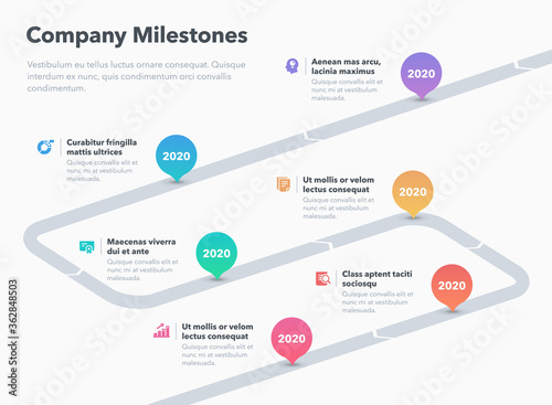 Simple business infographic for company milestones timeline template. Easy to use for your website or presentation.
