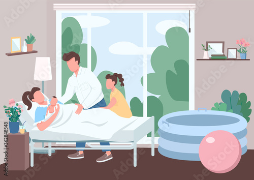 Family support for childbirth flat color vector illustration