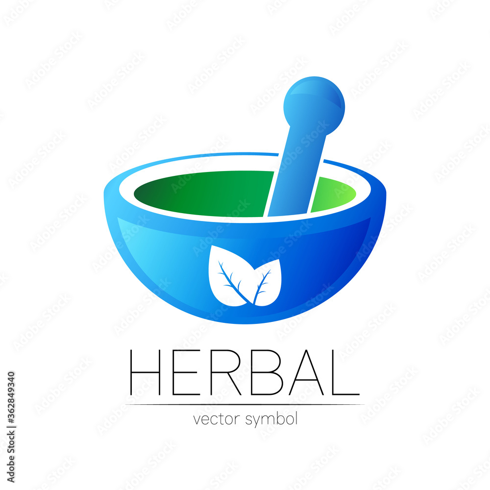 Alternative medical logo with mortar, pestle and leaves. Natural therapy sign for identity, concept, business, doctor, clinic and store. Icon illustration in modern design. Herbal logotype Alternative medical logo with mortar, pestle and leaves. Natural therapy sign for identity, concept, business, doctor, clinic and store. Icon illustration in modern design. Herbal logotype