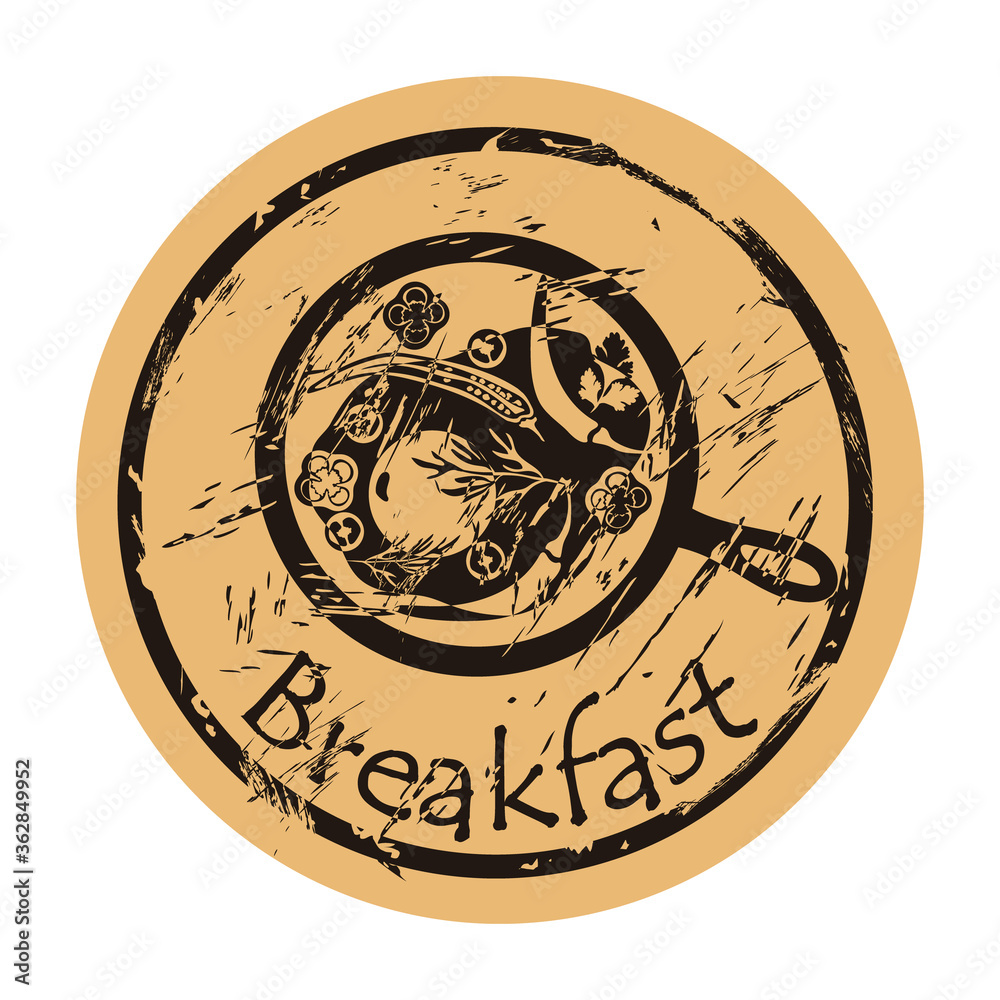 Breakfast icon vector round shabby emblem flat design, old retro style ...