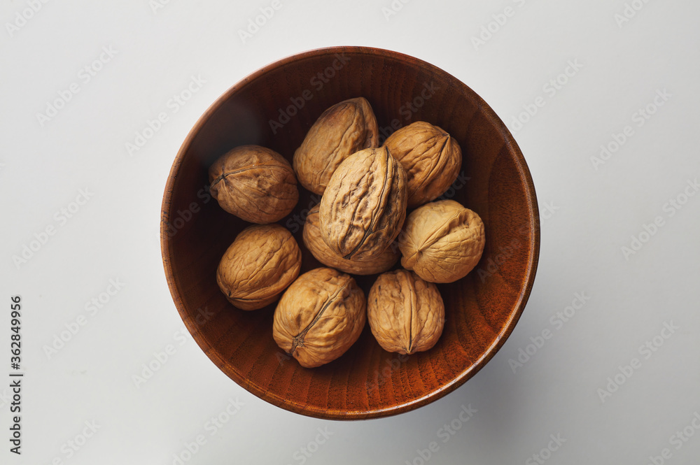 top view shot of walnut on white background. top view shot of walnut on white background.