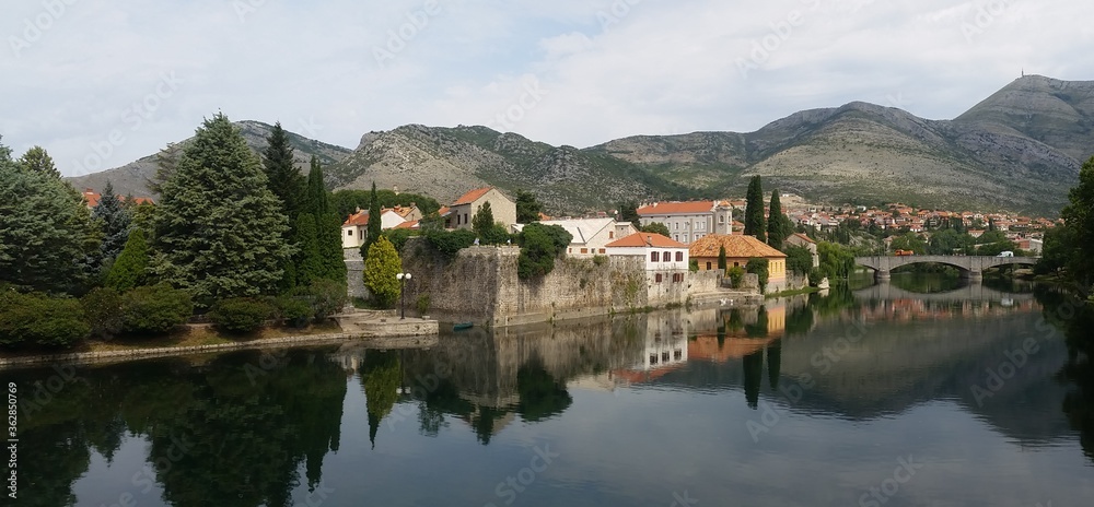 Trebinje, reflected on the Trebišnjica river in Bosnia