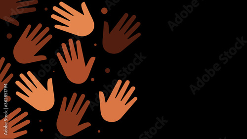 Hands with different skin colors .  Black illustration. Vector illustration with copy space.