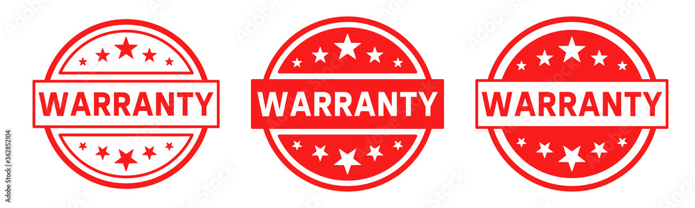 Warranty icon set. Red round stamp Warranty icon set. Red round stamp