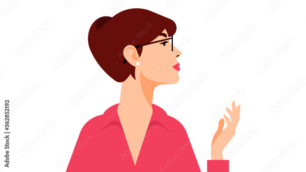 Confident business woman. Attractive young woman in eyeglasses looking away. Vector illustration of person. Isolated on white background. Confident business woman. Attractive young woman in eyeglasses looking away. Vector illustration of person. Isolated on white background.