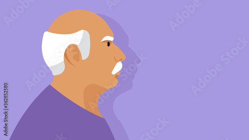 Elderly man. Portrait of old man on retirement. Vector illustration with copy space.