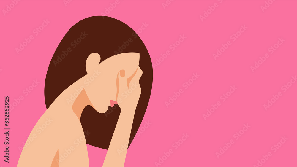 Sad young woman crying. The concept of depression, experiences, and anxiety. Modern vector illustration. Copy space. Sad young woman crying. The concept of depression, experiences, and anxiety. Modern vector illustration. Copy space.