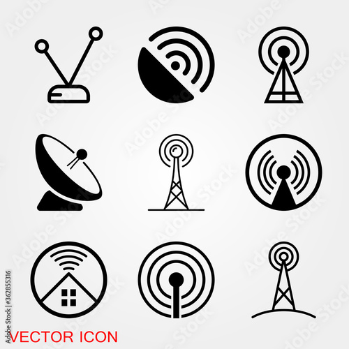 Canvas Print Antenna icon. Radar satellite dish - Vector icon