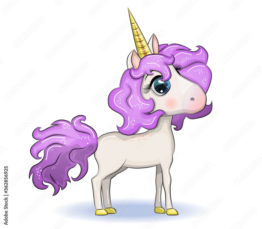 Cute magical unicorn. Print for t-shirt. Romantic hand drawing illustration for children.