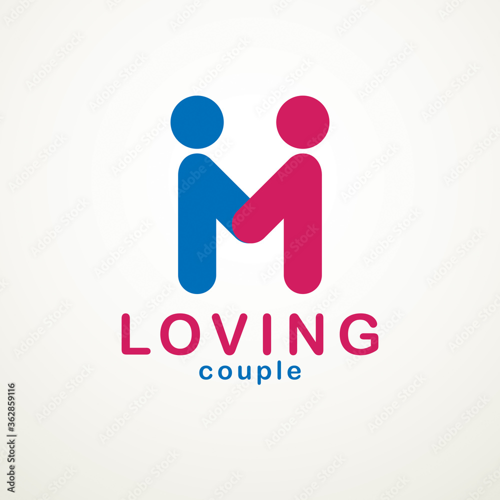 Happy couple simple vector logo or icon created with people geometric signs in a shape of arrows. Tender and loving relationship of man and woman, boyfriend and girlfriend. Happy couple simple vector logo or icon created with people geometric signs in a shape of arrows. Tender and loving relationship of man and woman, boyfriend and girlfriend.